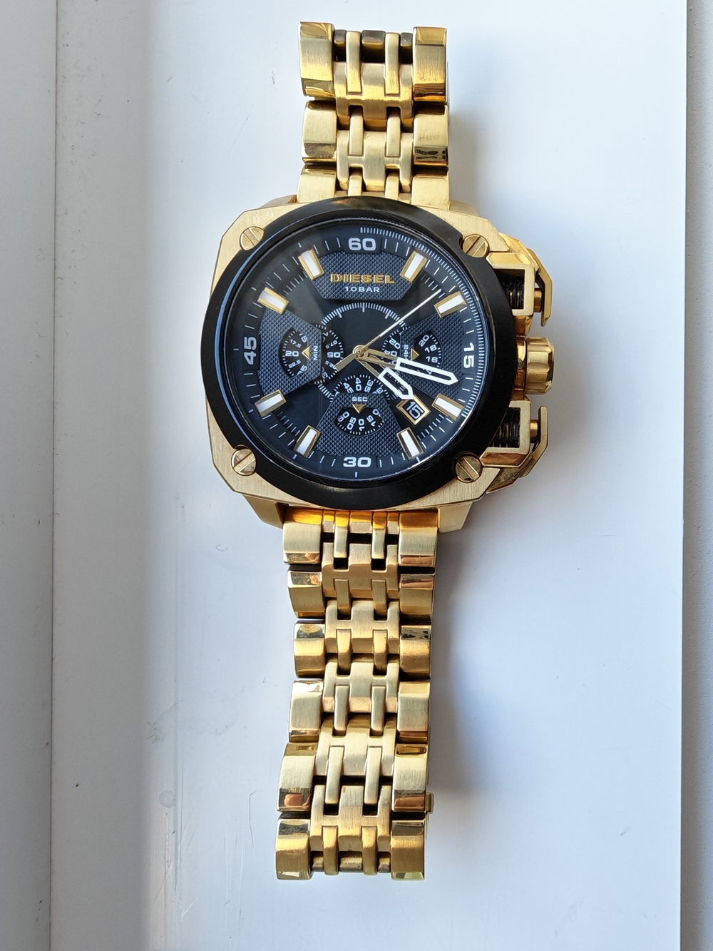 Diesel Gold-Tone Chronograph Watch with Black Dial